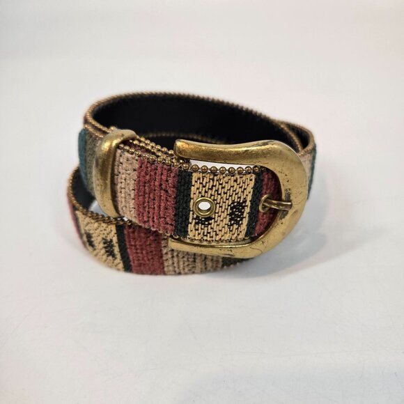 Vintage Multicolor Southwestern Tapestry Belt Brass Buckle & Bead Trim Sz Small - Picture 2 of 9
